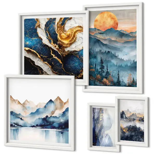 Moderne schilderijen set met berglandschappen in westerse stijl