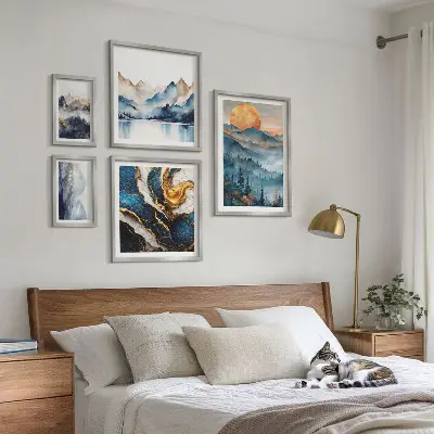 Moderne schilderijen set met berglandschappen in westerse stijl