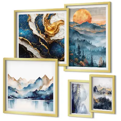 Moderne schilderijen set met berglandschappen in westerse stijl
