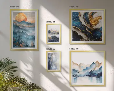 Moderne schilderijen set met berglandschappen in westerse stijl