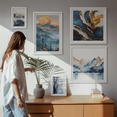 Moderne schilderijen set met berglandschappen in westerse stijl