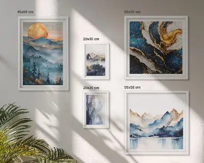 Moderne schilderijen set met berglandschappen in westerse stijl