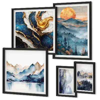 Moderne schilderijen set met berglandschappen in westerse stijl