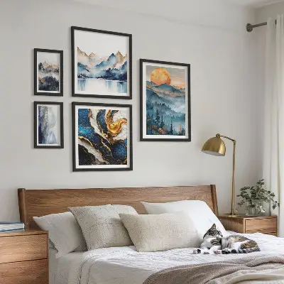 Moderne schilderijen set met berglandschappen in westerse stijl