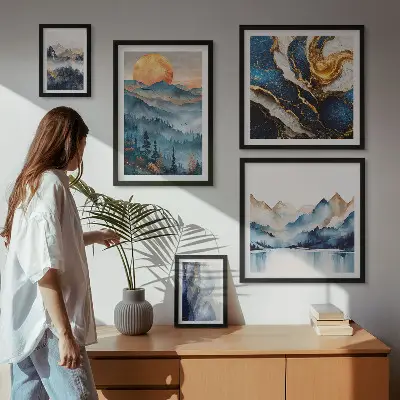 Moderne schilderijen set met berglandschappen in westerse stijl