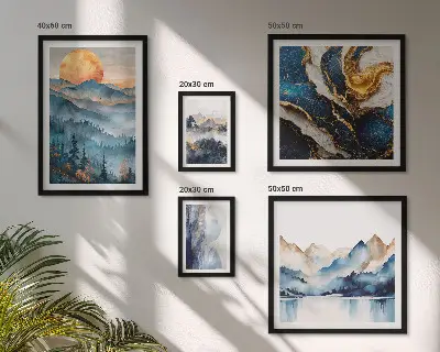 Moderne schilderijen set met berglandschappen in westerse stijl