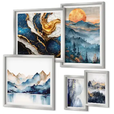 Moderne schilderijen set met berglandschappen in westerse stijl