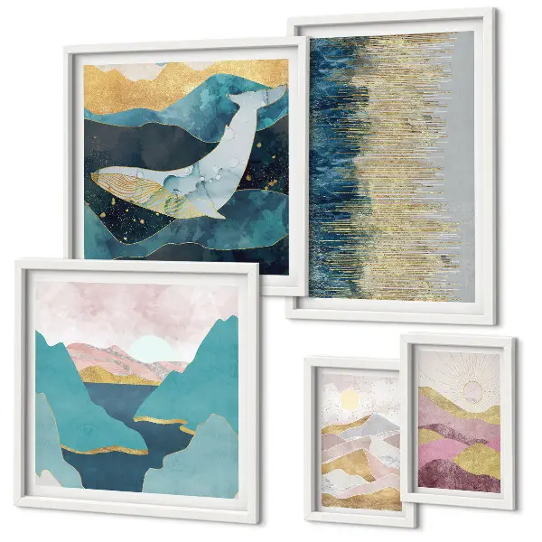 Wanddecoratie compositie abstracte bergen met een modern zeegezicht