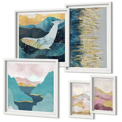 Wanddecoratie compositie abstracte bergen met een modern zeegezicht