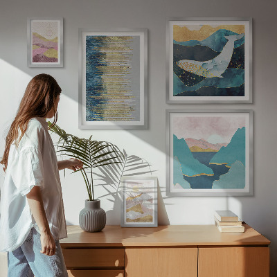 Wanddecoratie compositie Abstracte bergen moderne zee