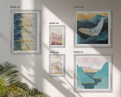 Wanddecoratie compositie abstracte bergen met een modern zeegezicht