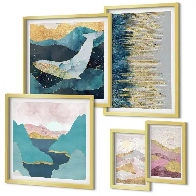 Wanddecoratie compositie abstracte bergen met een modern zeegezicht