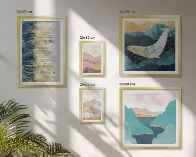 Wanddecoratie compositie abstracte bergen met een modern zeegezicht