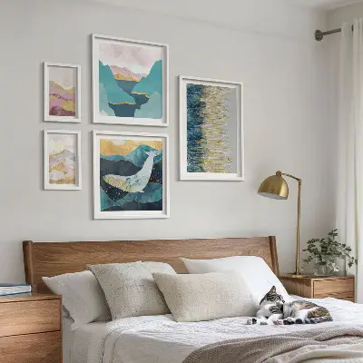 Wanddecoratie compositie abstracte bergen met een modern zeegezicht