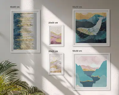 Wanddecoratie compositie abstracte bergen met een modern zeegezicht