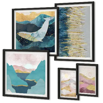 Wanddecoratie compositie abstracte bergen met een modern zeegezicht