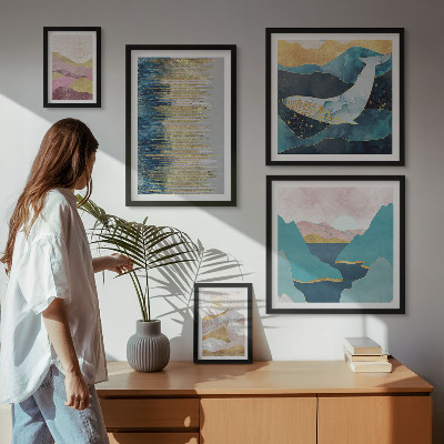 Wanddecoratie compositie Abstracte bergen moderne zee