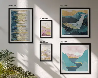 Wanddecoratie compositie abstracte bergen met een modern zeegezicht