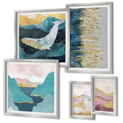 Wanddecoratie compositie abstracte bergen met een modern zeegezicht