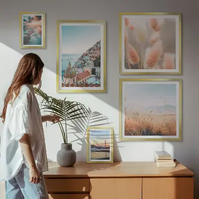 Moderne schilderijen set met kustlandschappen en natuur