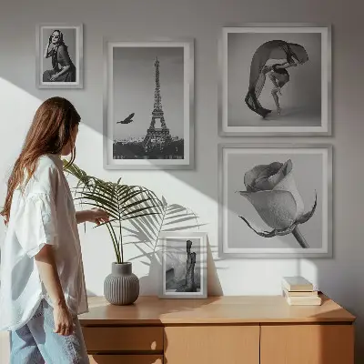 Wanddecoratie stijlvolle zwart-wit print van Parijs