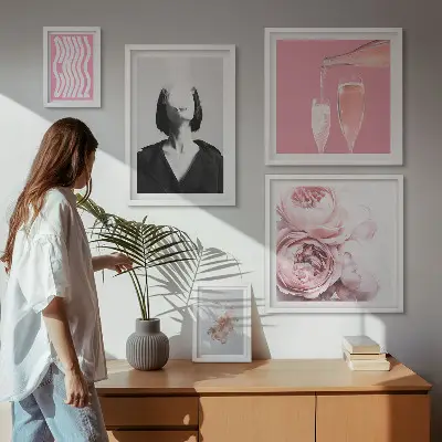 Wanddecoratie compositie vrouw genietend van wijn en rook