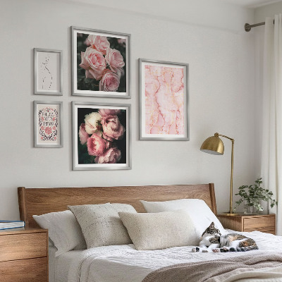Moderne schilderijen set Roze bloemen in boho-stijl