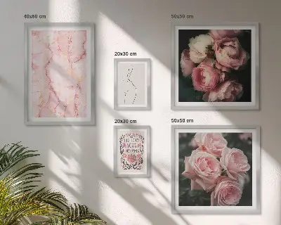 Moderne schilderijen set met roze bloemen in boho-stijl