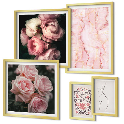 Moderne schilderijen set Roze bloemen in boho-stijl