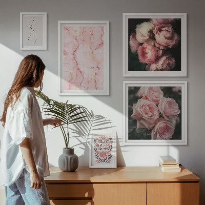 Moderne schilderijen set Roze bloemen in boho-stijl