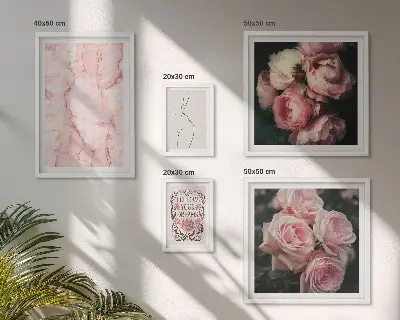 Moderne schilderijen set met roze bloemen in boho-stijl