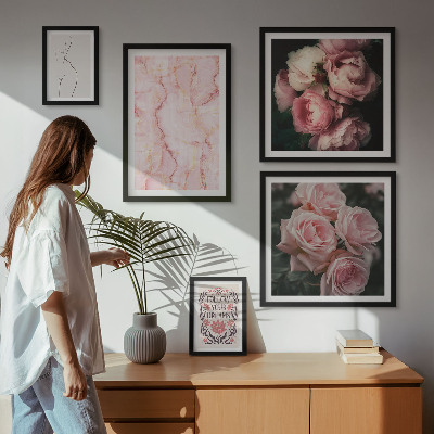 Moderne schilderijen set Roze bloemen in boho-stijl