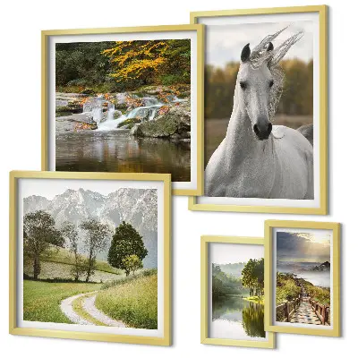 Wanddecoratie met landschappen compositie met paarden