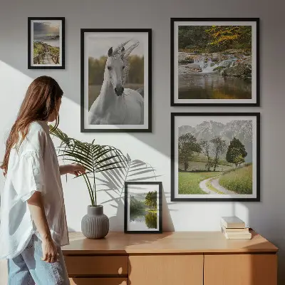 Wanddecoratie met landschappen compositie met paarden