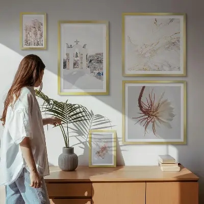 Wanddecoratie compositie stijlvolle uitzichten met architectuur en natuur