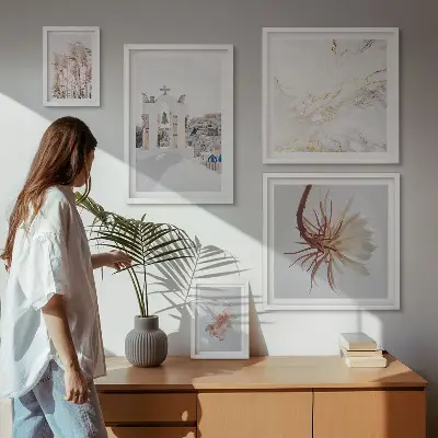 Wanddecoratie compositie stijlvolle uitzichten met architectuur en natuur