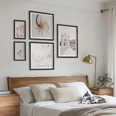 Wanddecoratie compositie stijlvolle uitzichten met architectuur en natuur