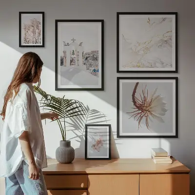 Wanddecoratie compositie stijlvolle uitzichten met architectuur en natuur