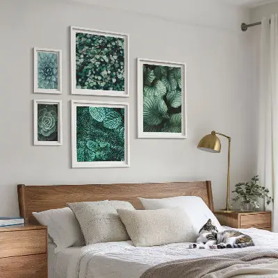Gallery wall met plantenbladeren, vetplanten en natuurmotieven