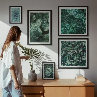 Gallery wall met plantenbladeren, vetplanten en natuurmotieven