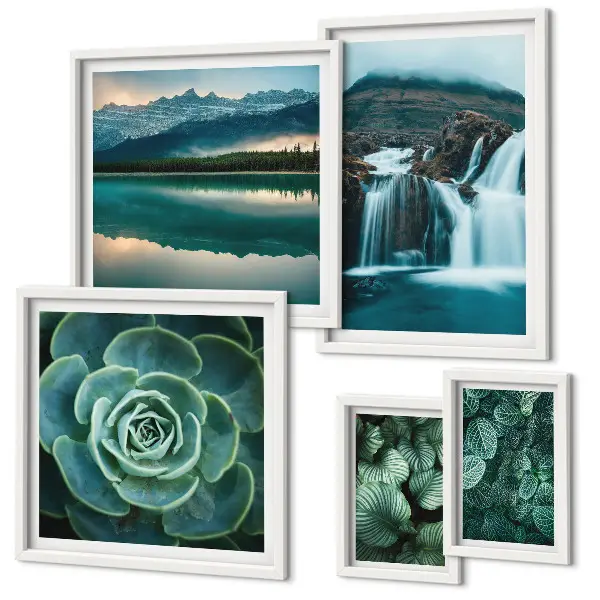 Wanddecoratie compositie met groene planten en watervallen in de natuur