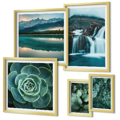 Wanddecoratie compositie met groene planten en watervallen in de natuur