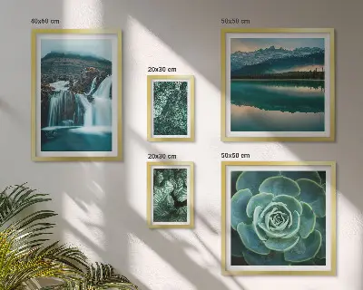 Wanddecoratie compositie met groene planten en watervallen in de natuur