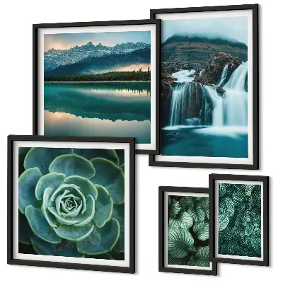 Wanddecoratie compositie met groene planten en watervallen in de natuur