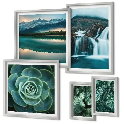 Wanddecoratie compositie met groene planten en watervallen in de natuur