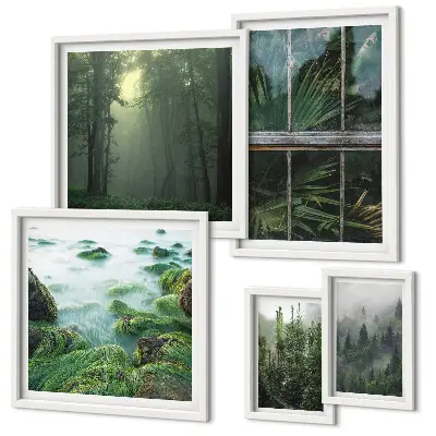 Moderne schilderijen set Groene landschappen, bossen, vegetatie