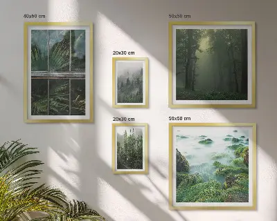 Set van moderne schilderijen met groene landschappen, bossen en vegetatie