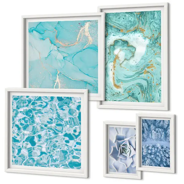 Wanddecoratie compositie met stijlvolle turquoiseblauwe accenten