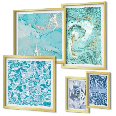 Wanddecoratie compositie met stijlvolle turquoiseblauwe accenten
