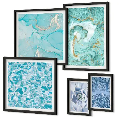 Wanddecoratie compositie met stijlvolle turquoiseblauwe accenten